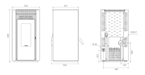 Image sur Poêle à granulés 9 kW Ebony avec ventilation frontale et détails en inox